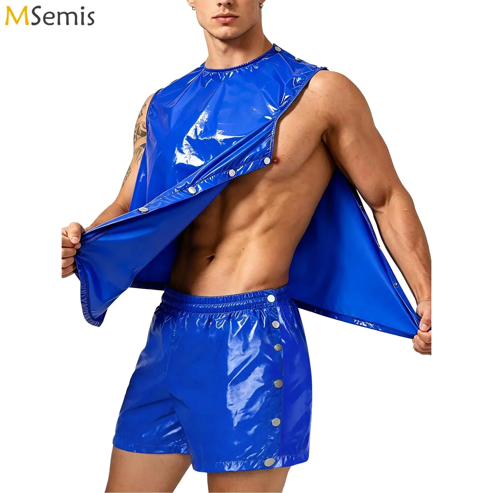 Mens Special Needs Waterproof Sweat Tracksuit Tank Tops Set And Sides Buttons Boxer Shorts Two Piece