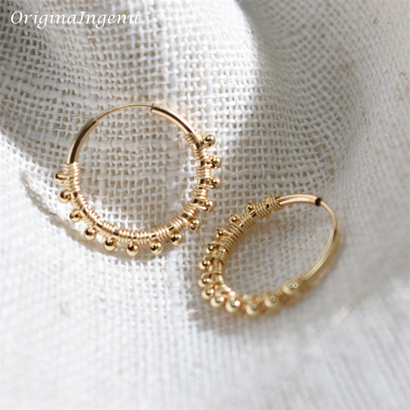 20MM kolczyki Hoop 14K złoto wypełnione złote koraliki kolczyki minimalizm złota biżuteria Brincos Pendientes kolczyki Boho