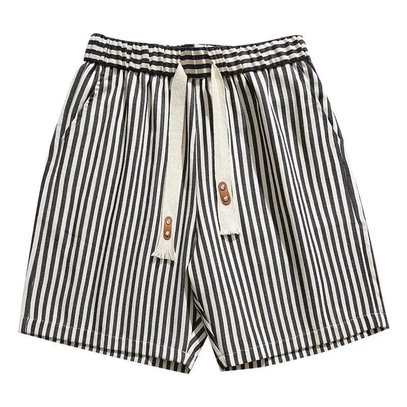 Japanese Retro Vertical Striped Shorts Men Summer New Casual Loose Versatile Five-point Pants