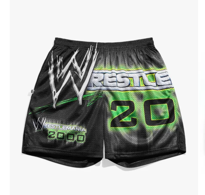 

2026 Men's Green Tribal Print Mesh Shorts Y2K Ultra Fast Drying Suitable for Daily and Training Wear Fashionable and Versatile