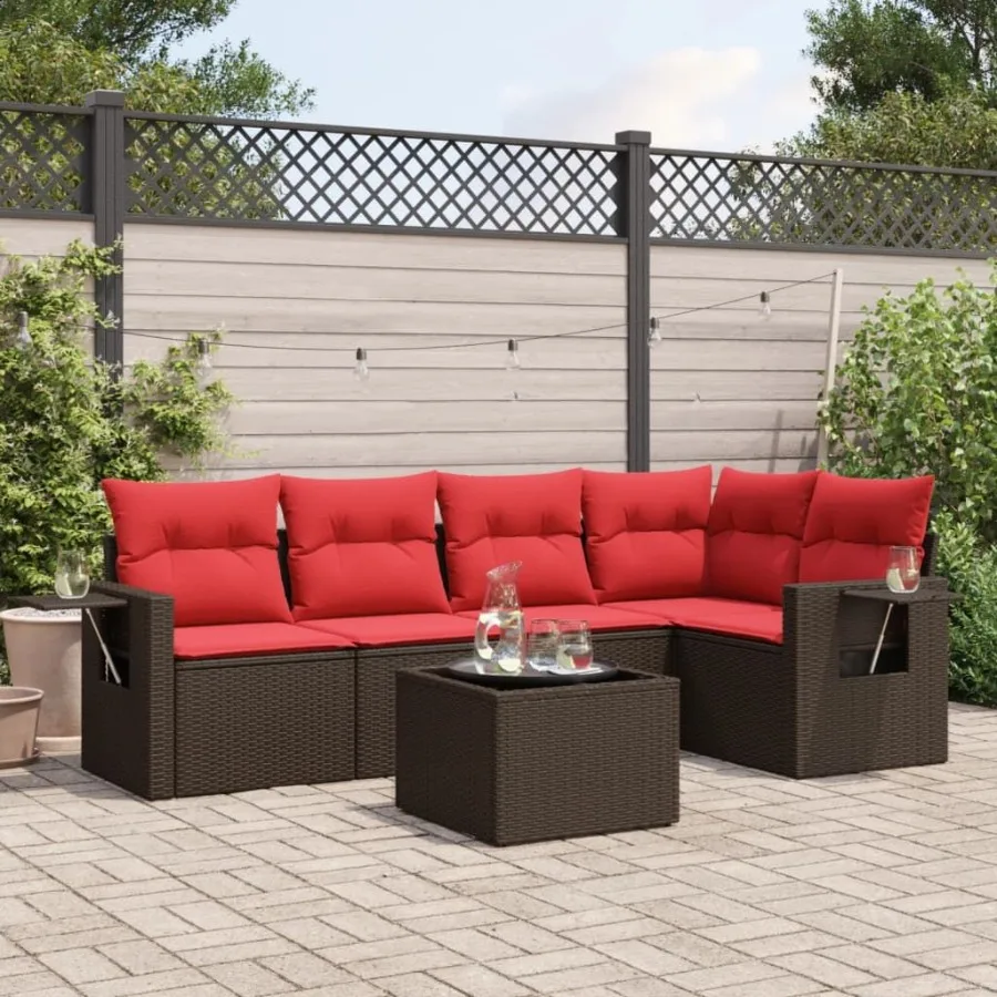 

6 Piece Patio Sofa Set with Cushions Brown Poly Rattan