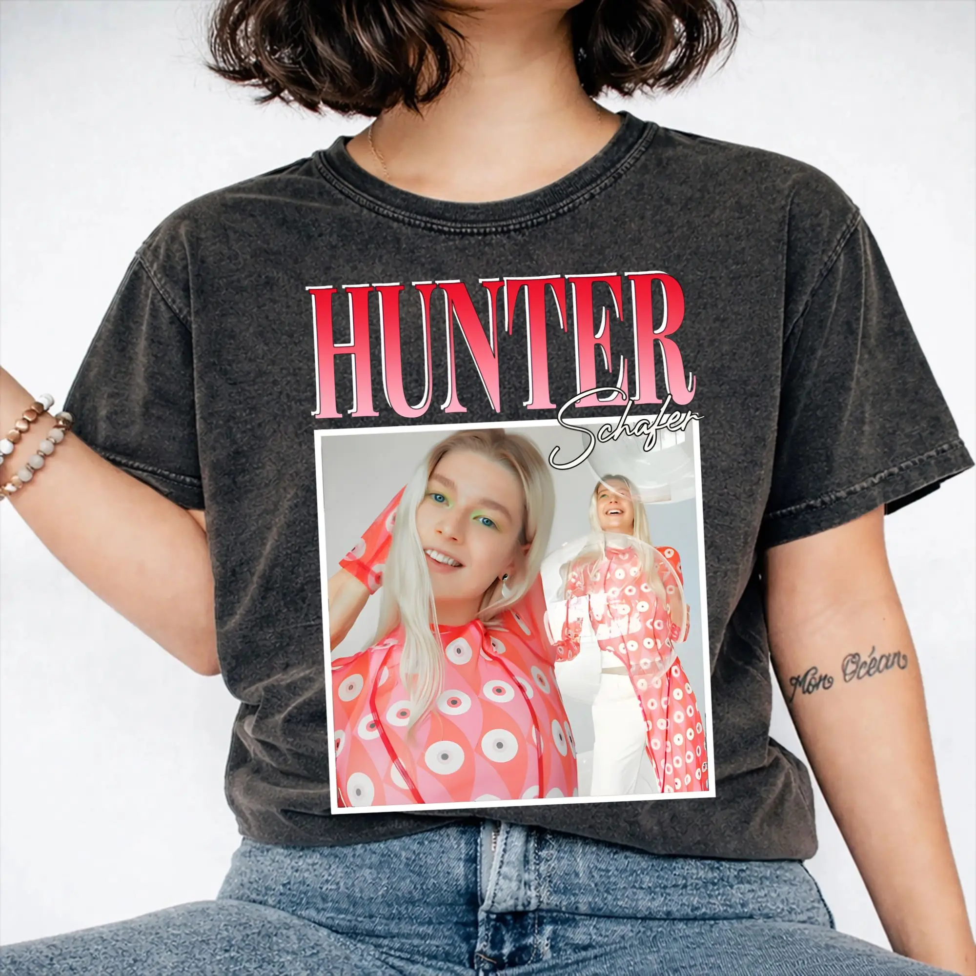 Camiseta Oversize Estampada Jules Vaughn Hunter Schafer con Efecto Lavado para Hombre y Mujer