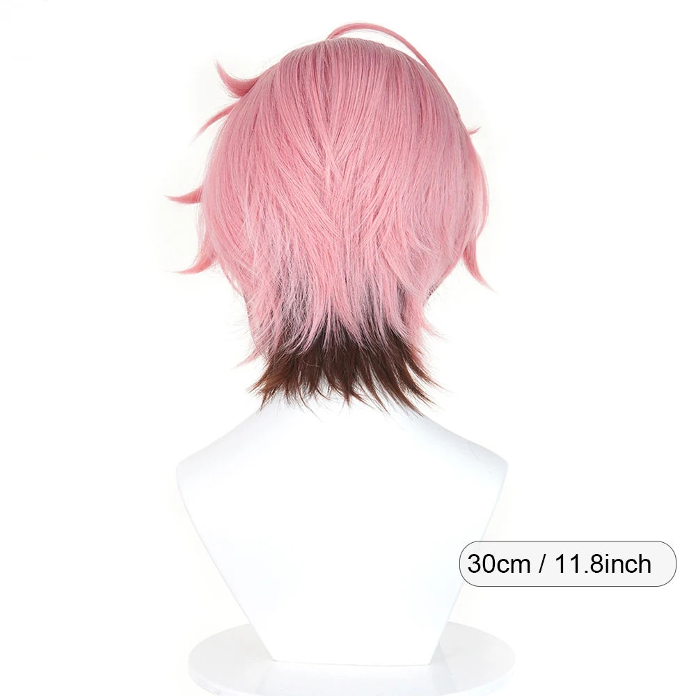 Picture 3: Pink Ombre Brown Short Straight Synthetic Wigs Middle Part Anime Game Cosplay Fluffy Wig for Daily Party