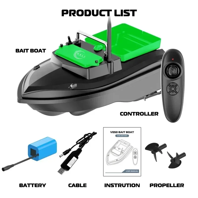 2024 New Dual Battery System Intelligent Remote Control Fishing Bait Nesting Boat, 2kg Large Silo, 10 Hours Long Battery Life VX