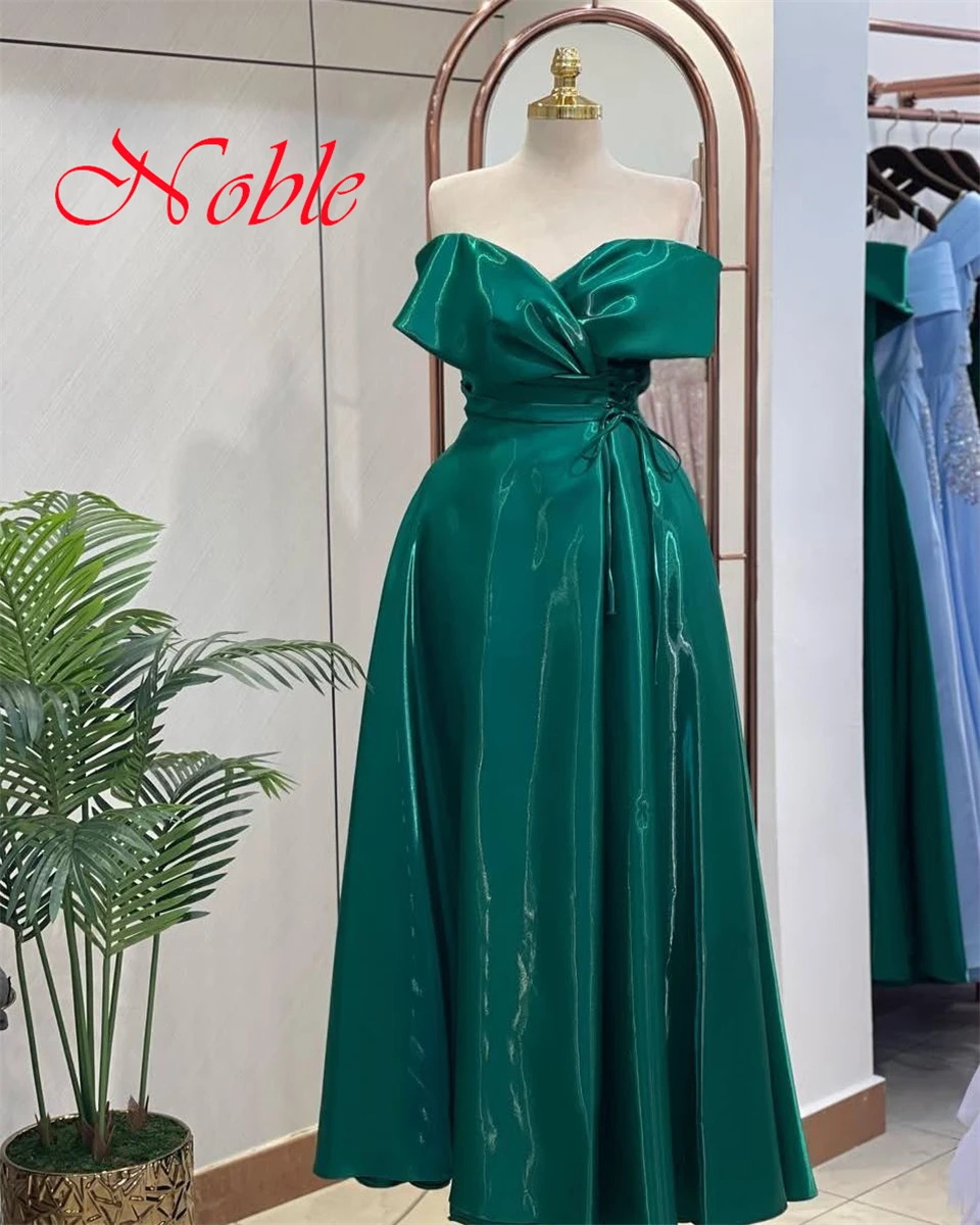 Customized Classic Blue Satin Evening Dress Exquisite Strapless Off the Shoulder Sleeveless Lace Up Back Special Occasion Gowns