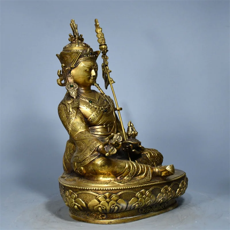 Fine Copper Casting Brass High Relief Tibetan Lotus Peanut Master Buddha Statue Home Living Room Feng Shui Decoration Ornament