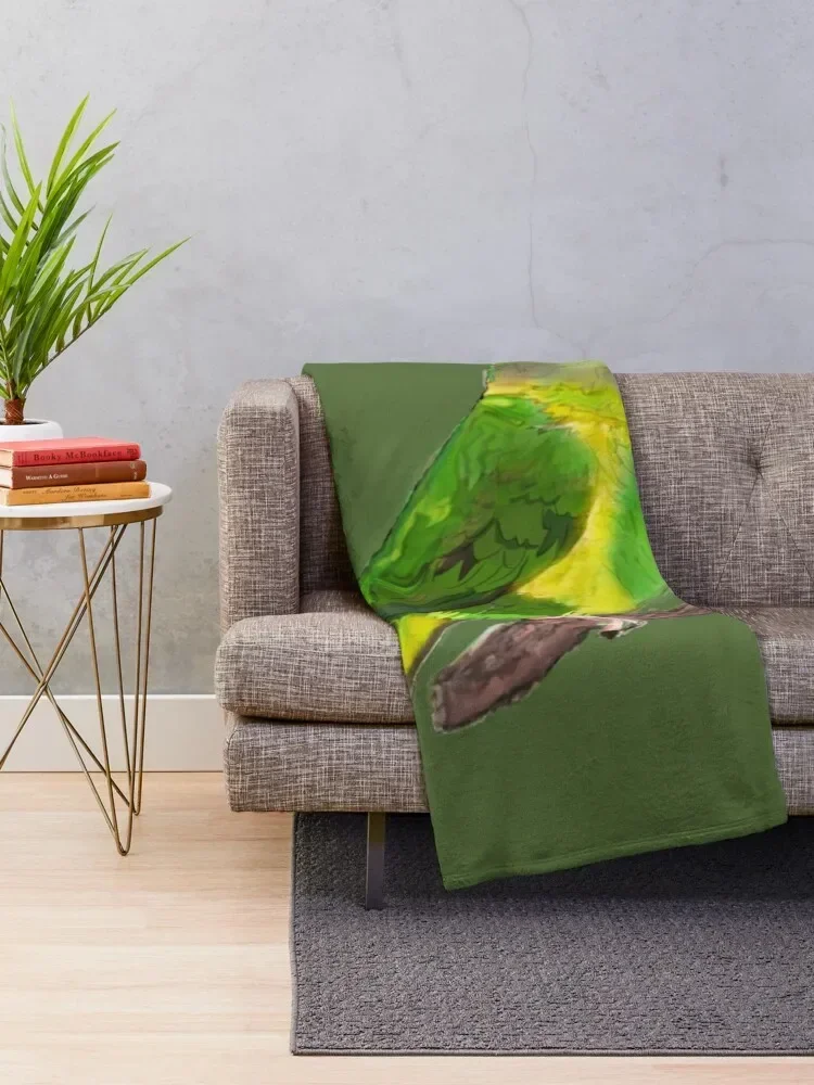 Senegal Parrot On Branch. Simple Watercolour Throw Blanket Loose Shaggy Camping Blankets