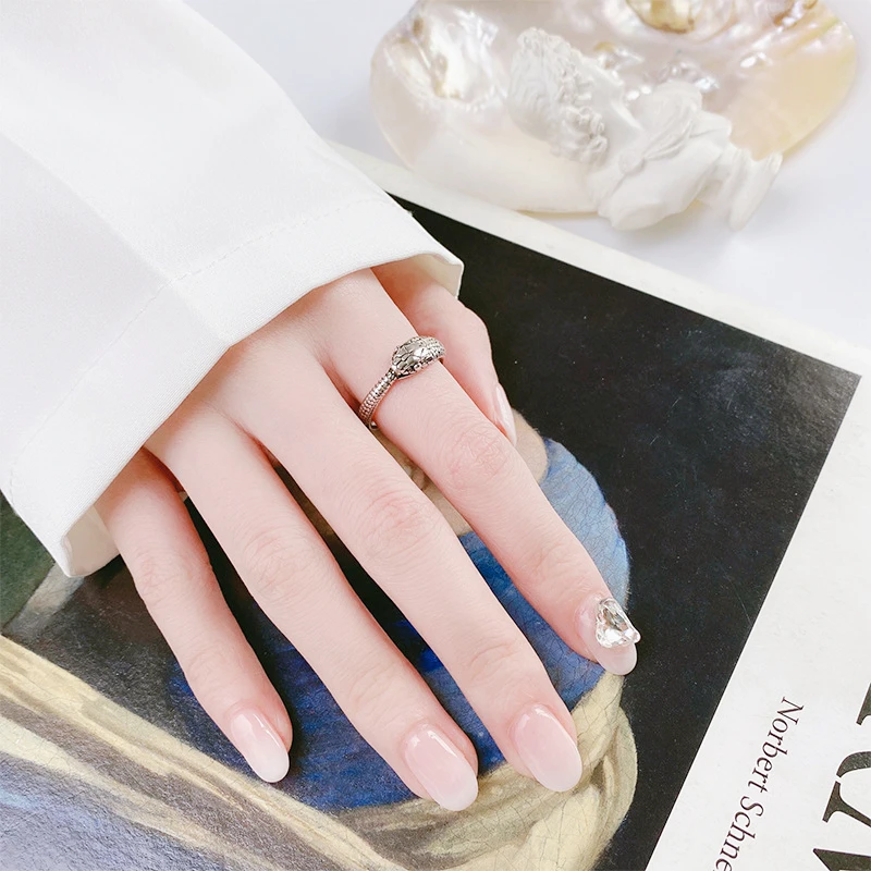 Sole Memory Vintage Thai Silver Rattlesnake 925 Sterling Silver Fine Female Resizable Opening Rings RI1058