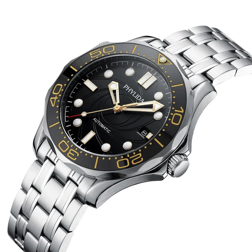 Imagem -02 - Phylida 20bar 200m Water Resistant Black Dial Miyota Relógio Automático Diver200m Estilo Bond Edição Limitada Sapphire Crystal