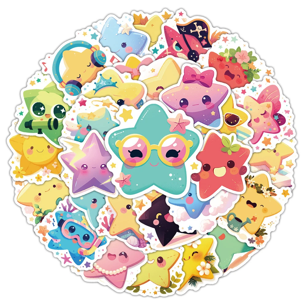 50PCS Cute Cartoon Star Graffiti Stickers Children's Reward Fashion DIY Guitar Phone Laptop Suitcase Water Cup Skateboard Decals