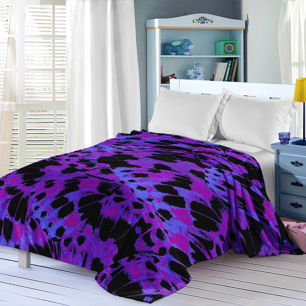 Black Purple Butterfly Wings Super Soft Flannel Blanket Fuzzy Warm Throw Blanket for Bed Couch Cozy Plush Bed Cover All Season