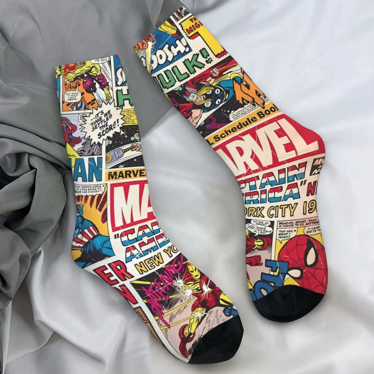 MINISO Spiderman Superhero Comics Socks Autumn Stockings Funny Women Men Warm Soft Socks Graphic Cycling Non Skid Socks