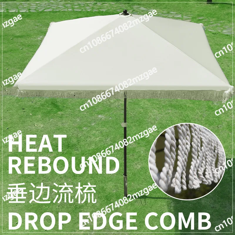 Beach Umbrella with Fringe - Sun Shade for Poolside, Patio & Backyard, 4-Sided Sand Proof Outdoor Canopy, UPF 50+ Sun Protection