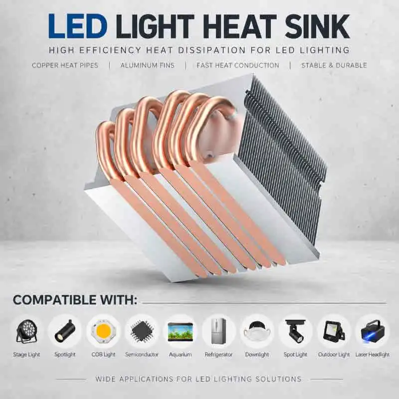 LED Heat Sink 8mm 6 Heat Pipe ≤ 600W Cooling Solution Suitable For Stage Lights COB Lights Semiconductors Laser Headlights Etc