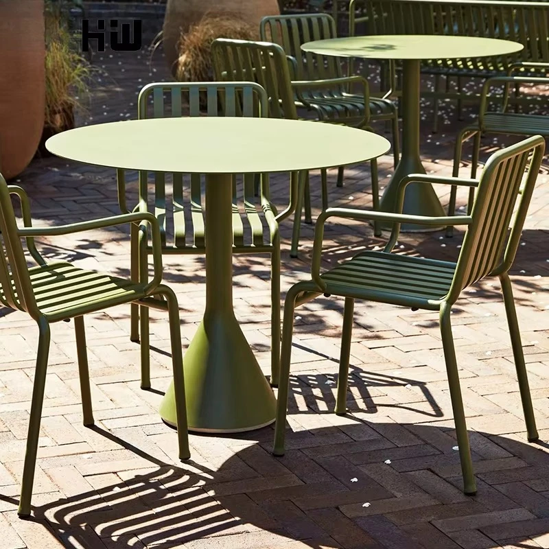 Olive Green Metal Bistro Set Outdoor Garden Furniture Iron Patio Dining Table and Chairs for Courtyard Cafe Restaurant Home