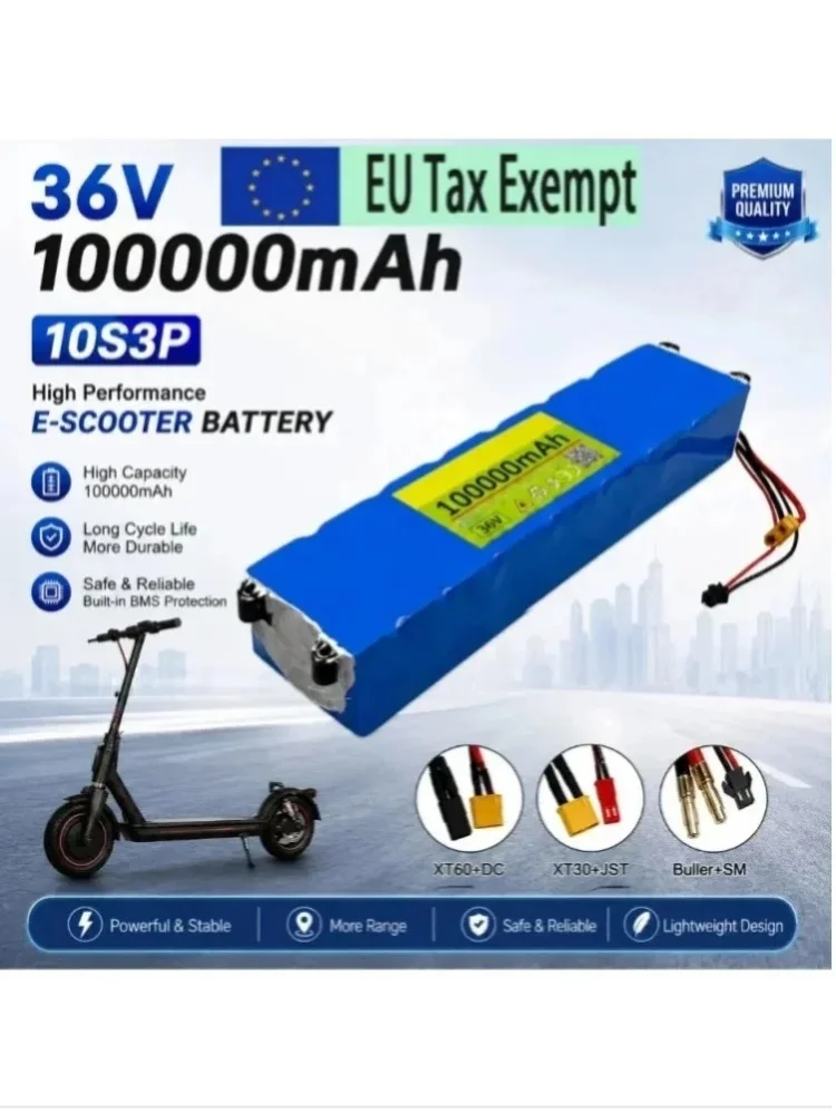 10S3P 36V 100000mAh 36V Elektroroller-Akku 18650 Lithium M365 Elektroroller 36V Batterie