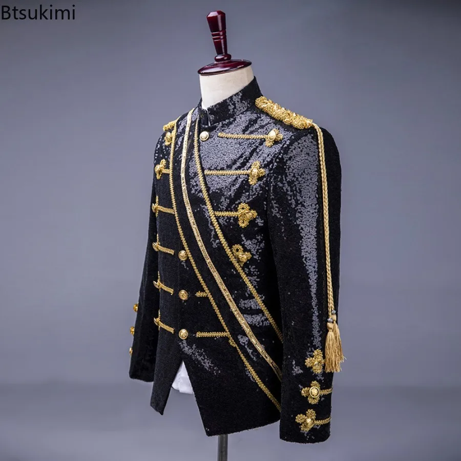 2026 British Style Men's Tuxedo Suit Jacket Trend Luxury Sequins Wedding Party Dress Male Stage Performance Costume Cosplay Tops