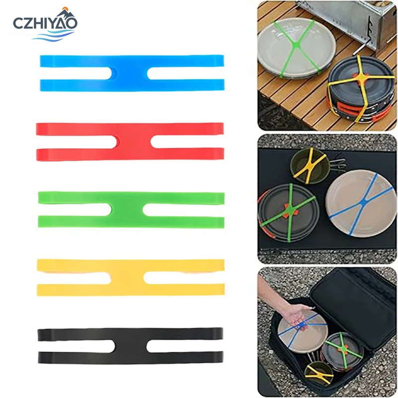 

CZHIYAO 5/10pcs Reusable Silicone Bands for Lunch Box Elastic Straps Tableware Fixing Band for Camping Office Cooking Travel