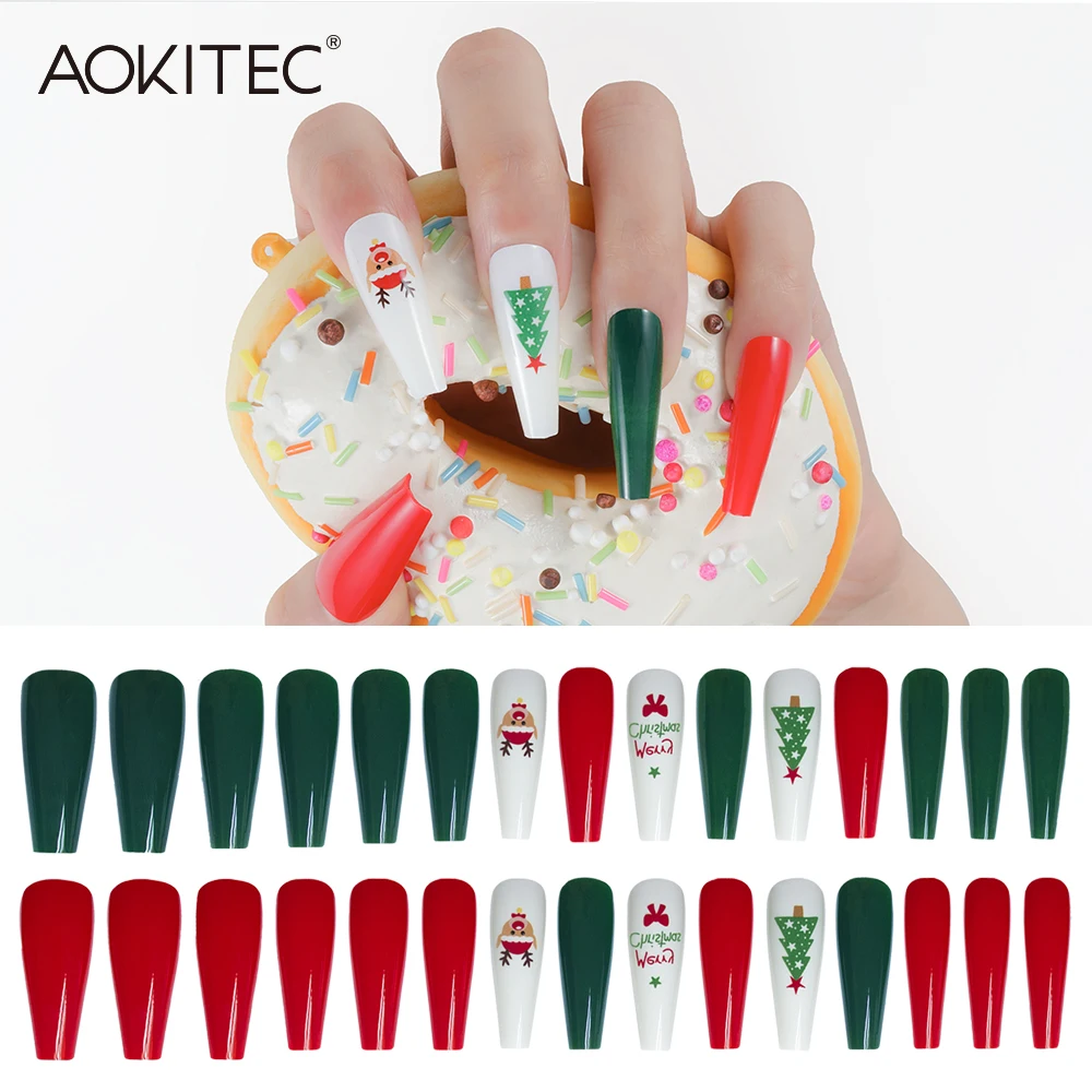 

Aokitec Press On False Nails Halloween Wearable Long Fake Detachable Full Cover Nail Tips Christmas DIY Manicure Tools