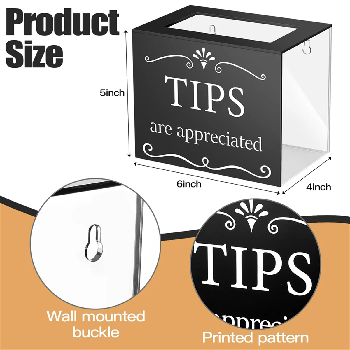 ADP-Tip Jars for Money Acrylic Tip Cash Box Donation Tip Bucket 6x4x5 Inch Storage Container Suggestion Box Raffle Cash Box