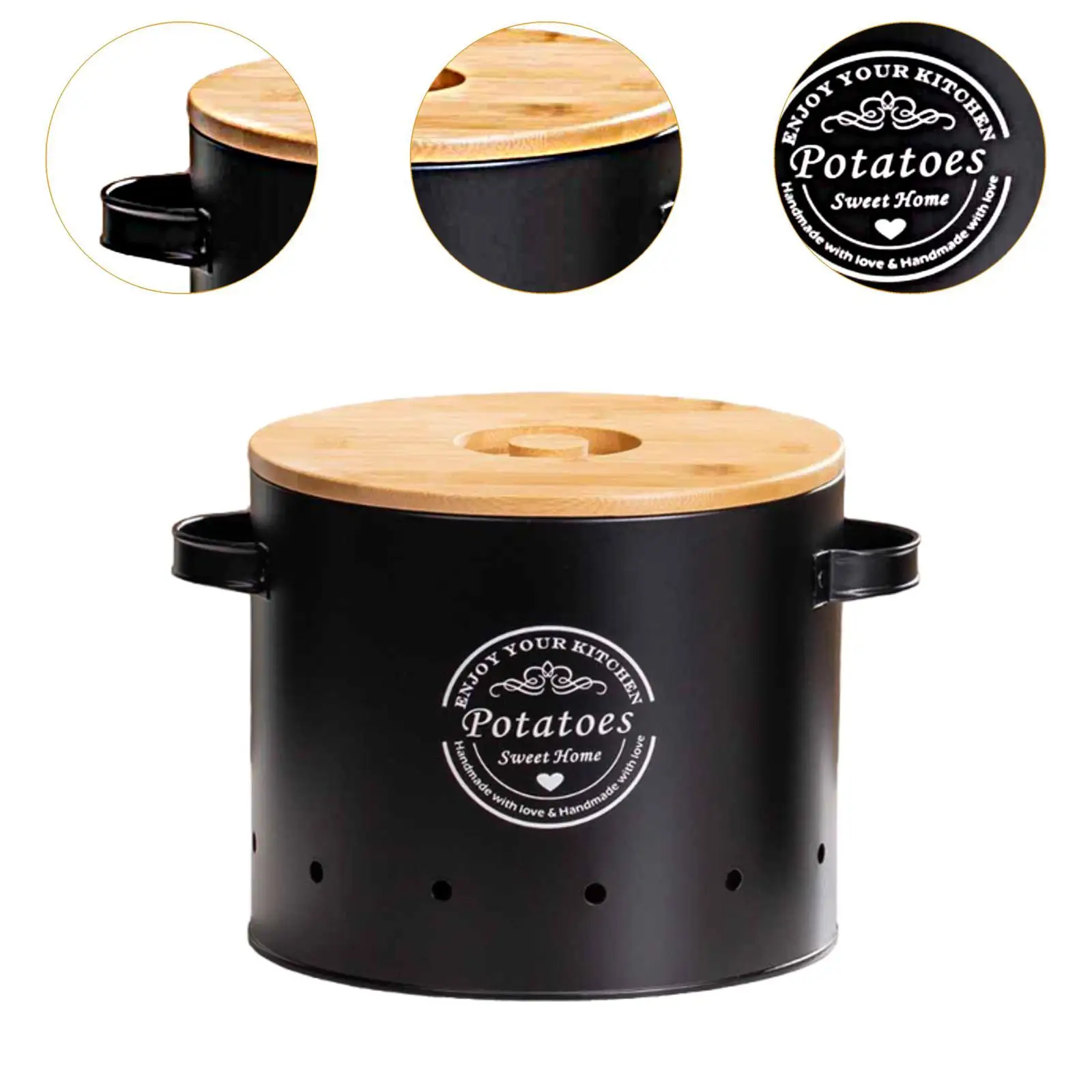 Vegetable Storage Canister with Bamboo Top And Handle for Kitchen