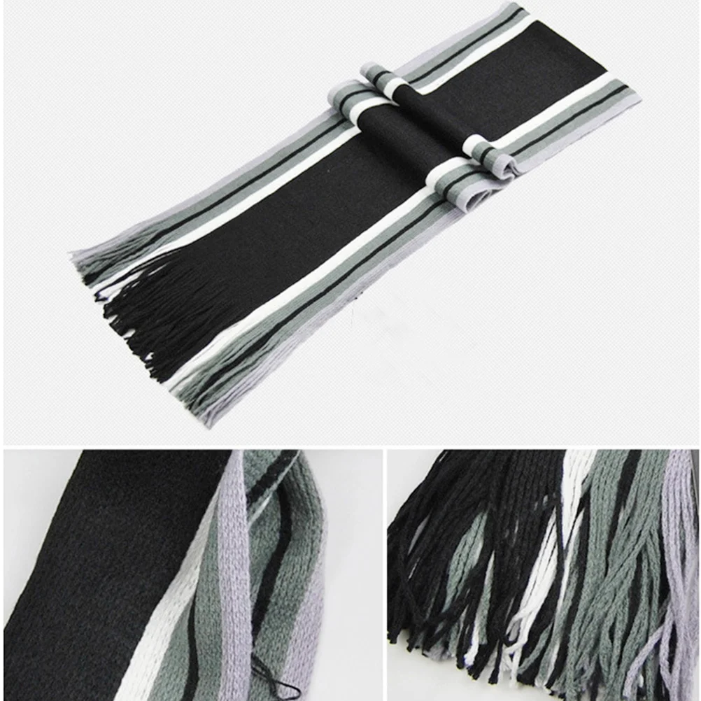 

Stripe Men Scarf Autumn Winter Warm Padded Black Cotton Casual Long Fringe Business Scarf Gift for Husband Boyfriend