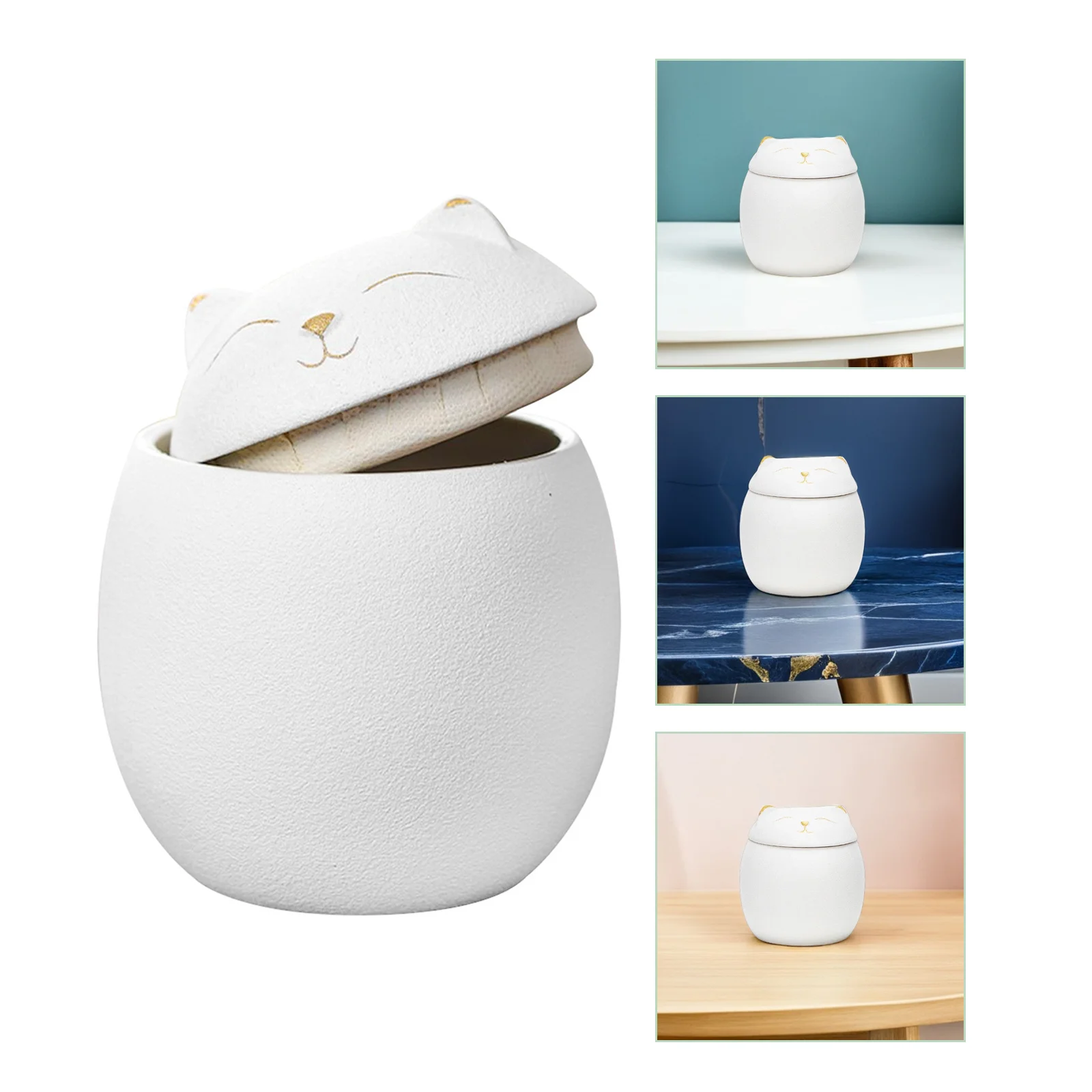 

Cat Ceramic Tea Jar Smooth Surface Kitchen Storage Jar Mini Decorative Tea Container Cat Design Canister Storage Canister