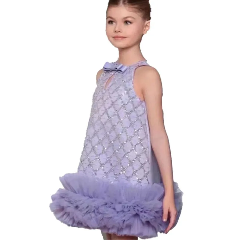 ベビーキッズプリンセスチュールスパンコールティアードフラワーガールドレス子供初聖体ドレスボールガウンウェディングパーティードレス誕生日