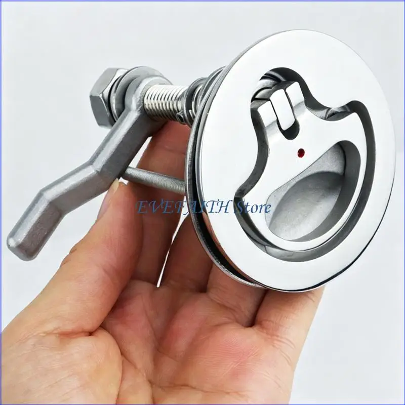 124B Boat Compartment Lid Lock Marine Deck Hardware with Flush Pull Opening, Round Face Plate, Threaded Mounting Shaft and
