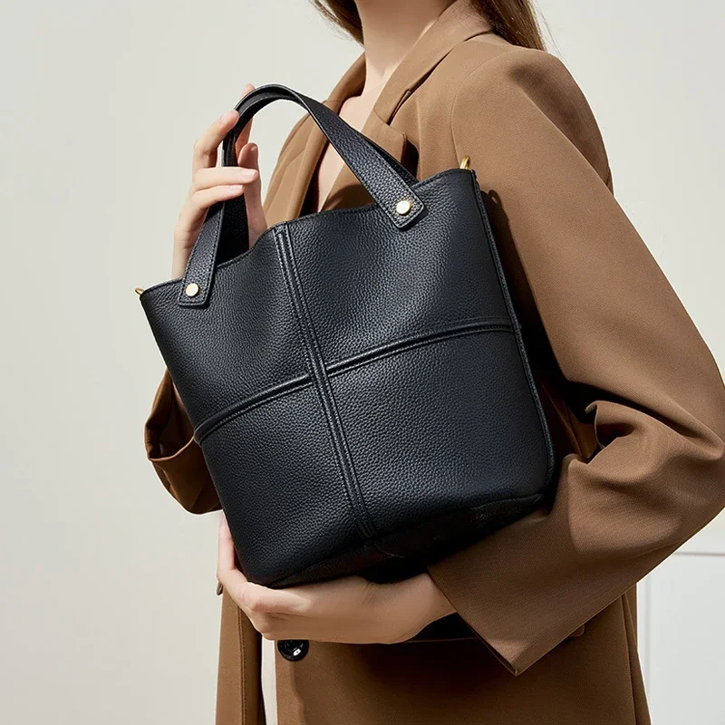 

Women Natural Cow Leather Classic Shoulder Bag Ladies Commute Retro Cowhide Handbags Female Casual Luxury Design Crossbody Bags