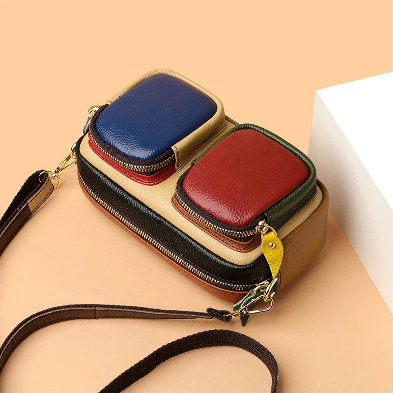 High Quality Thick Genuine Leather Multiple Pockets Messenger Bag Women Handbag Female Shoulder Bags Luxury Fashion Purse