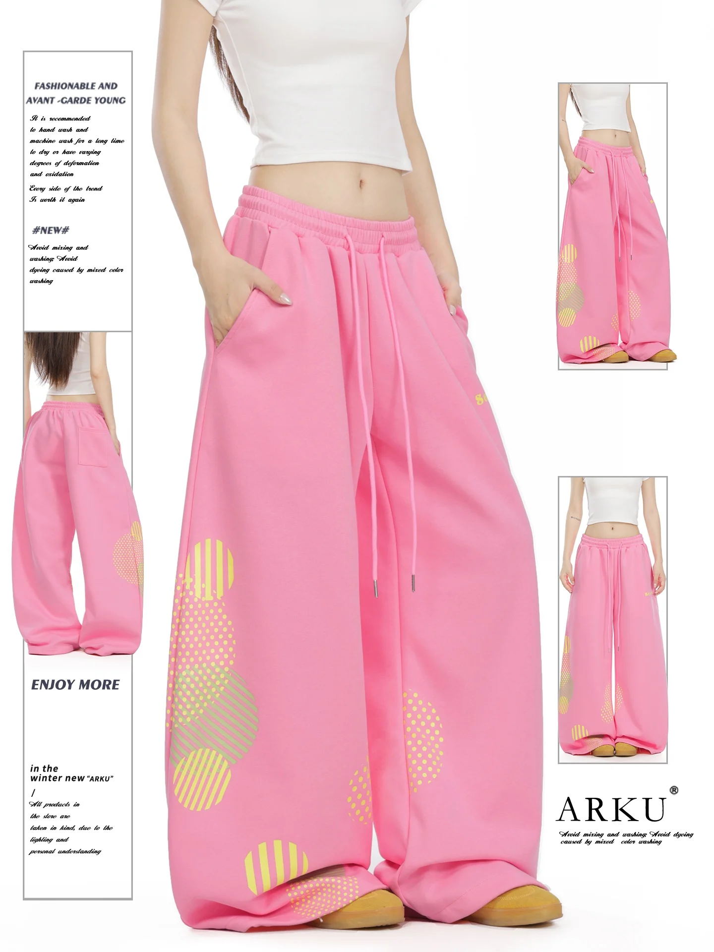 

American Retro Polka Dot Print Wide Leg Sweatpants Women Loose Lazy Draping Casual Floor-Length Pants Casual Style