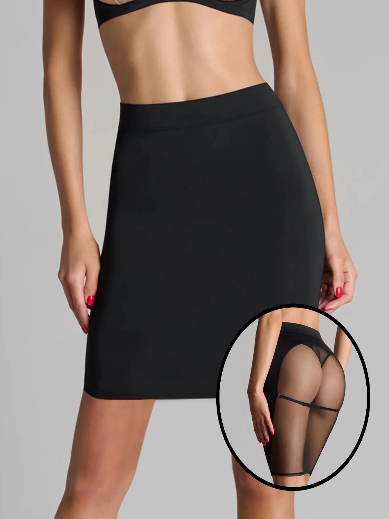 

Fashion Versatile Classic Hip Hugging Skirt American Retro Back Mesh See Through Sexy Elastic Seductive Beautiful Buttocks Skirt