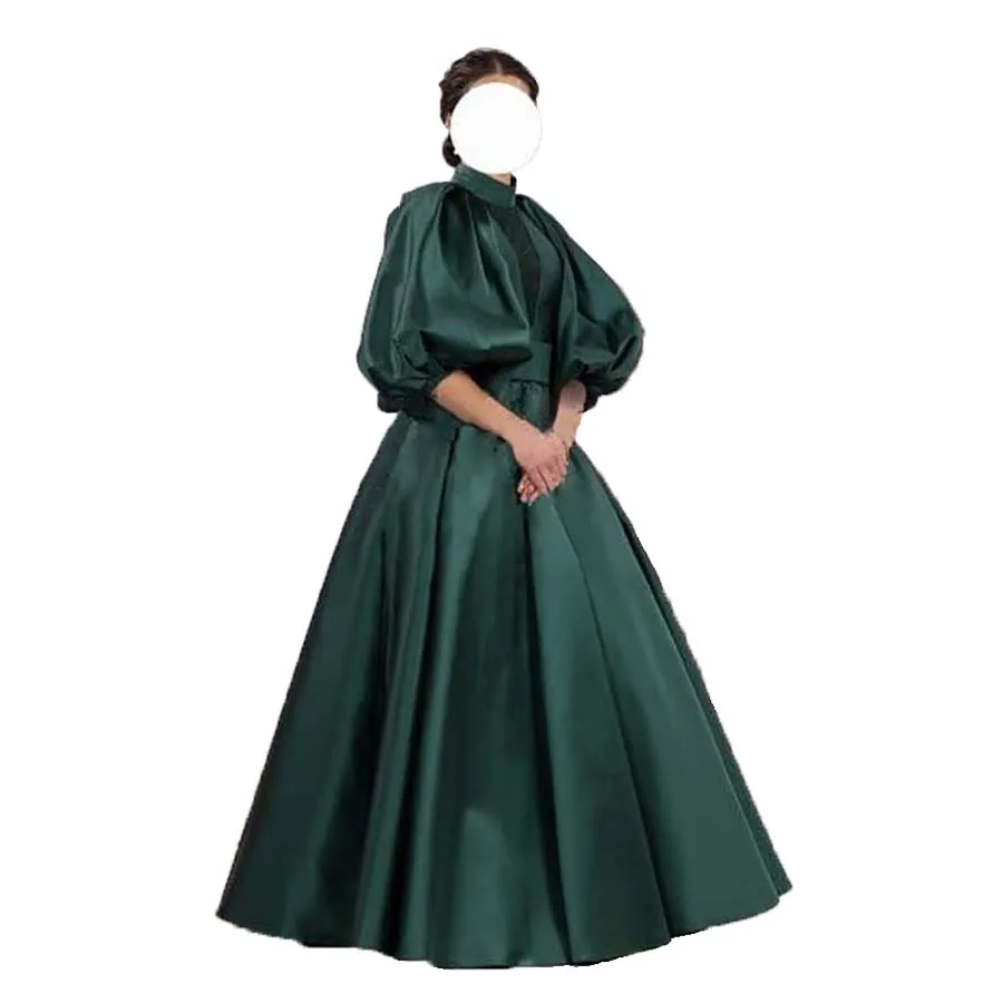 

Emerald Green Mother of the Bride Dress for Wedding High Neck Super Puff Sleeves Communion Evening Dress Womens Custom Ball Gown