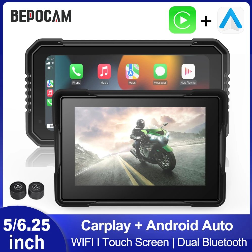 

BEPOCAM 5/6,25 ''беспроводной CarPlay Moto Android Auto портативный цифровой мотоцикл приборная панель GPS-навигация съемный экран дисплея