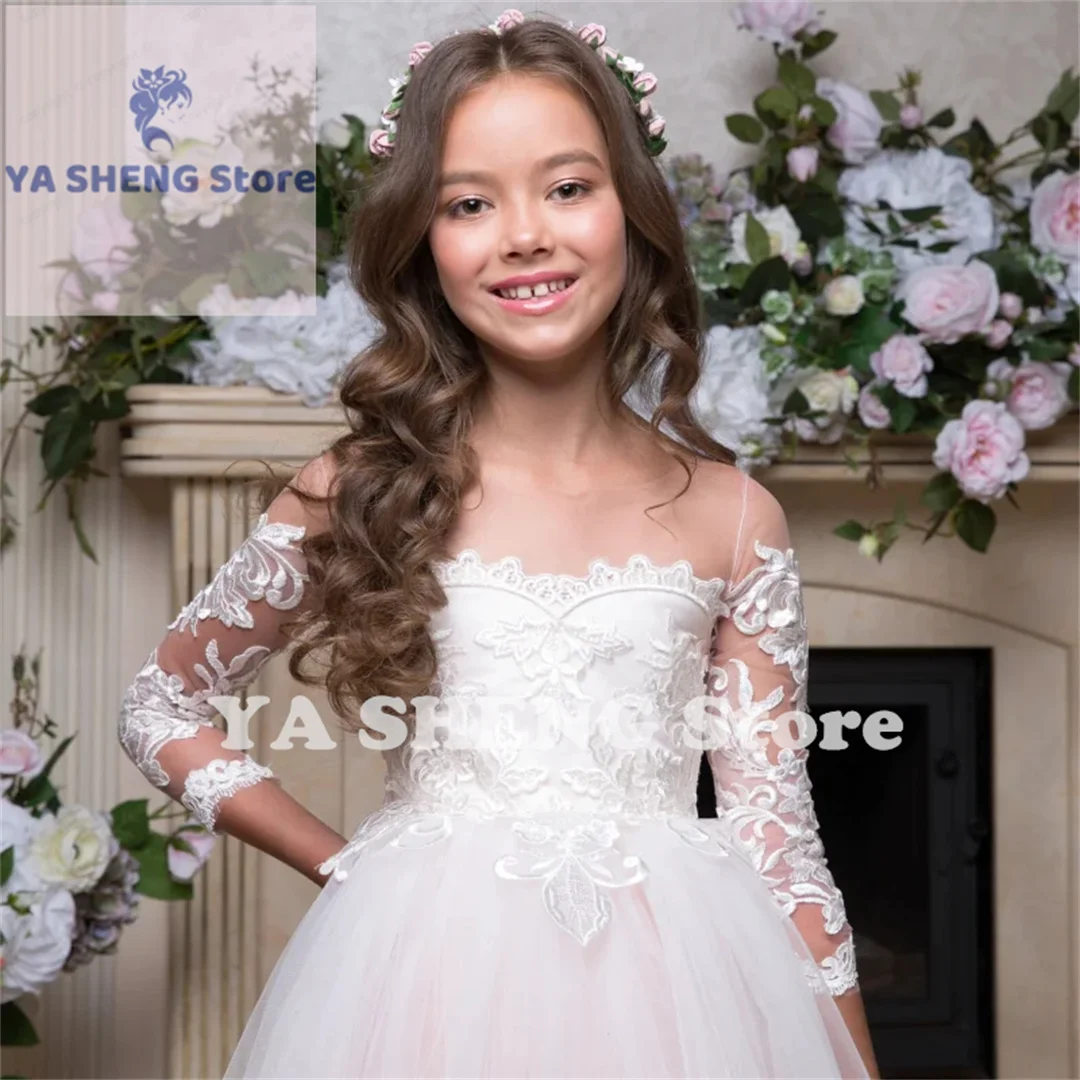 تول منتفخ يزين فساتين نمط مع الذيل ، طويلة الأكمام ، زهرة فتاة ، الزفاف ، عيد ميلاد ، العباءات بالتواصل الأولى