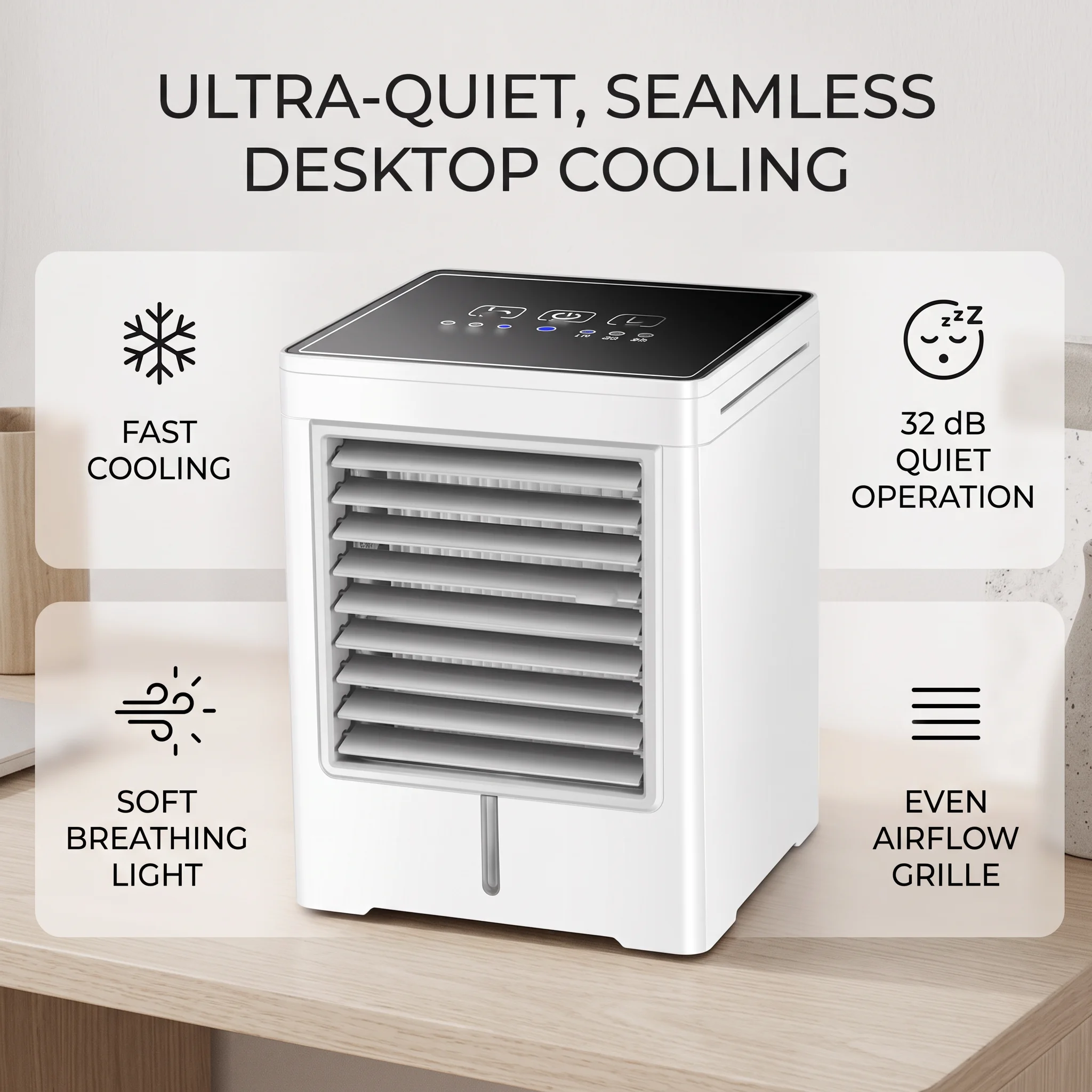 Portable Air Conditioner USB Personal Mini 3 Speed Touch Control Evaporative AC Unit Fan for Room Tent Bedroom Car RV Camping