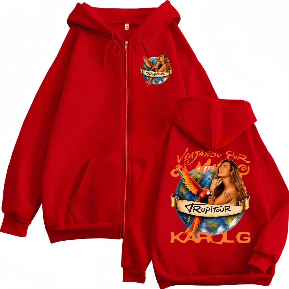 Karol G Tropicoqueta Tour 2026 Grafik-Reißverschluss-Hoodie High-Street-Mode-Trend Zip-Up-Pullover Unisex Lässige Weite Sweatshirts – Detail 6