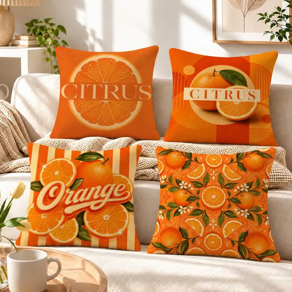 Art Orange Fashion Illustration Cushion Cover Soft Short‑Plush Pillowcase, Decor for Sofa & Bedroom, Perfect Holiday Gif