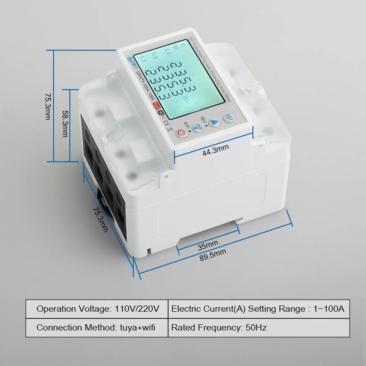 Wifi Three Phase Bi-directional PV Solar  Tuya Smart Energy Switch  100A 220V 50/60hz 110V KWh  Energy Meter