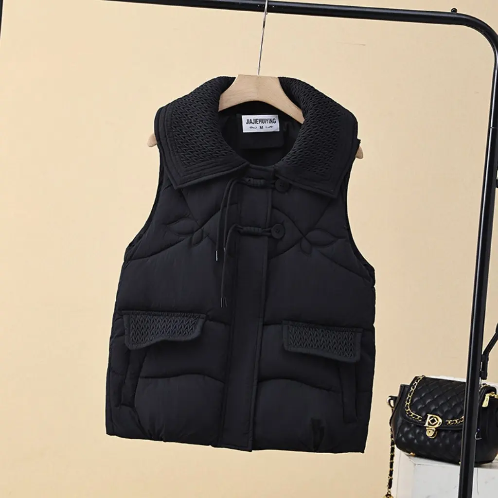 Women's Short Cotton Vest Winter Fashion Small Wessel Laps National Style Coat with Buckle New Arrival