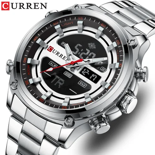 Imagen 2 del producto CURREN-Reloj de pulsera de cuarzo para hombre, de doble movimiento cronógrafo deportivo, dorado y plateado, con correa de acero inoxidable, 8404