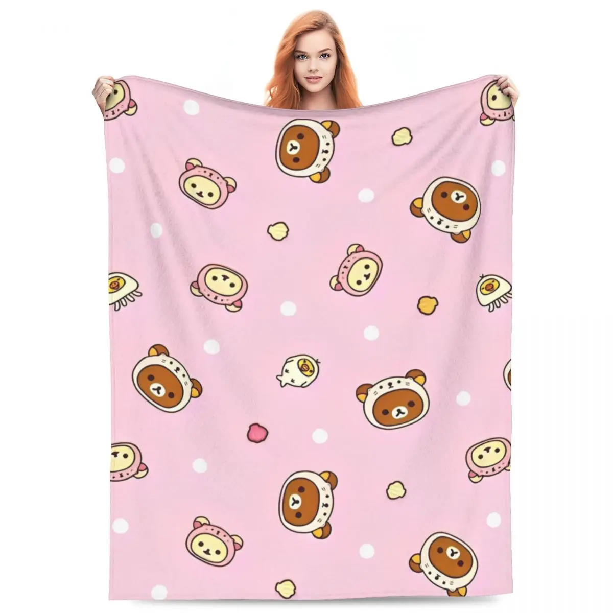 Rilakkuma Cartoon Flannel Blanket Super Warm Throw Blanket for Couch Chair Decorative Print Bedspread Sofa Bed Cover