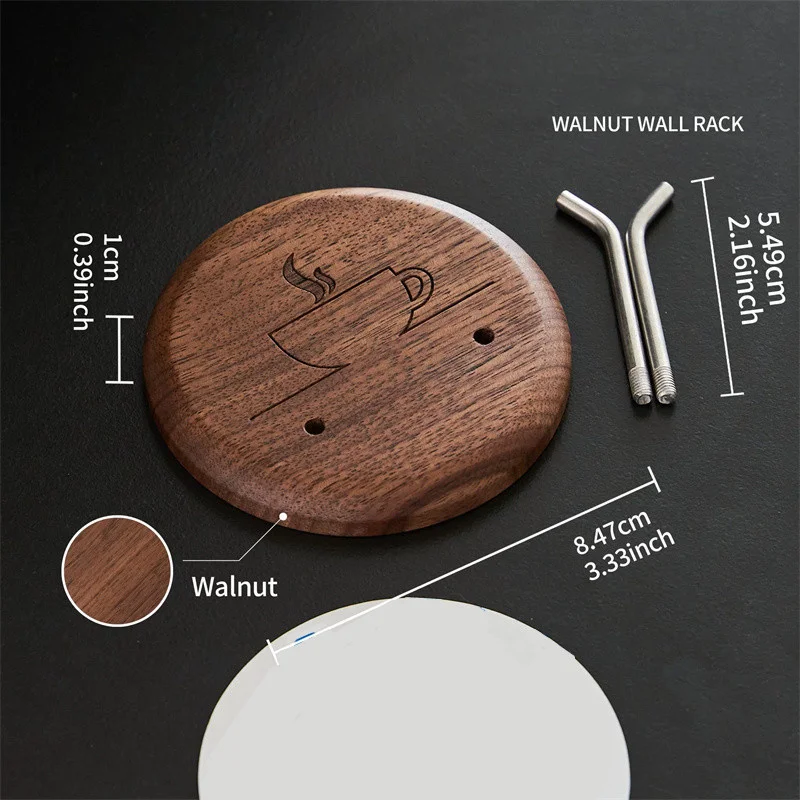 Walnut Wood Coffee Bottomless Portafilter Wall Rack with Adhesive Coffee Handle Hanger Coffee Bottom Spout Filter Holder Tools