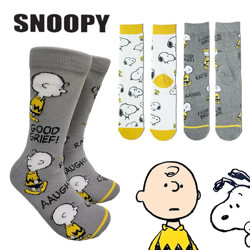 سنوبي تشارلي براون القطن النساء الجوارب مضحك الكرتون الرجال سعيد الهيب هوب الشارع Harajuku سكيت الجوارب في سن المراهقة جوارب رياضية غير رسمية #1