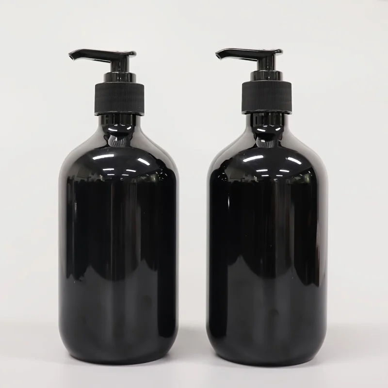 2pcs black shampoo bottle 500ml hotel shower gel packaging bottle round shoulder bottle push type lotion bottle