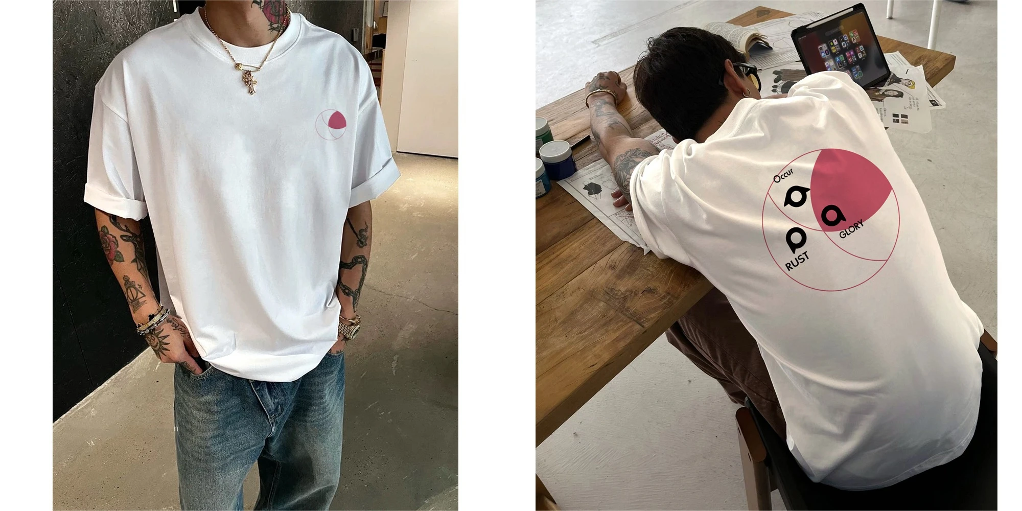 

American Trendy Brand Geometric Round Printing Short-sleeved T-shirt Men'sSummerHeavy Pure Cotton Ruffian Handsome Versatile Top
