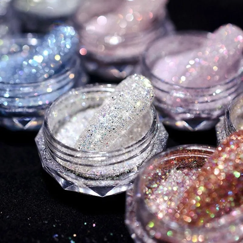 1Jar Nail Crystal Diamond Powder Rainbow Color Shiny Nail Art Glitter Pigment Holographic Micro Drill Glass Manicure Decoration