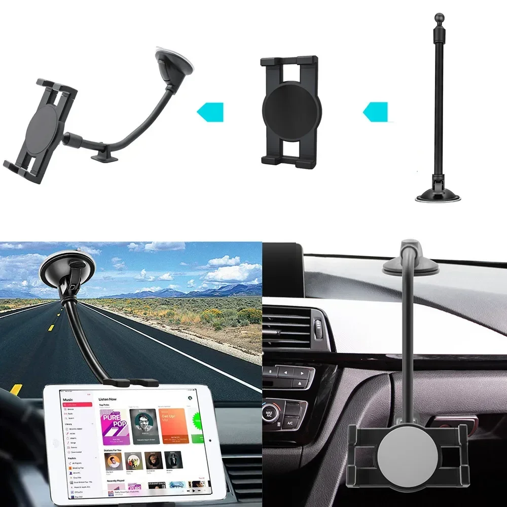 Windshield Car Tablet Mount Truck Window Dashboard Phone Tablet Holder Suction Cup Long Arm for iPad 11 12.9 Air Mini 4.0-11inch