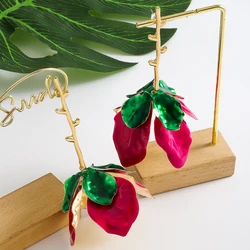 2025 Leaf Enameled Flower Earrings Exaggerated Rose Dangle Stud Earrings For Women Vacation Party Accessories Lover Gifts